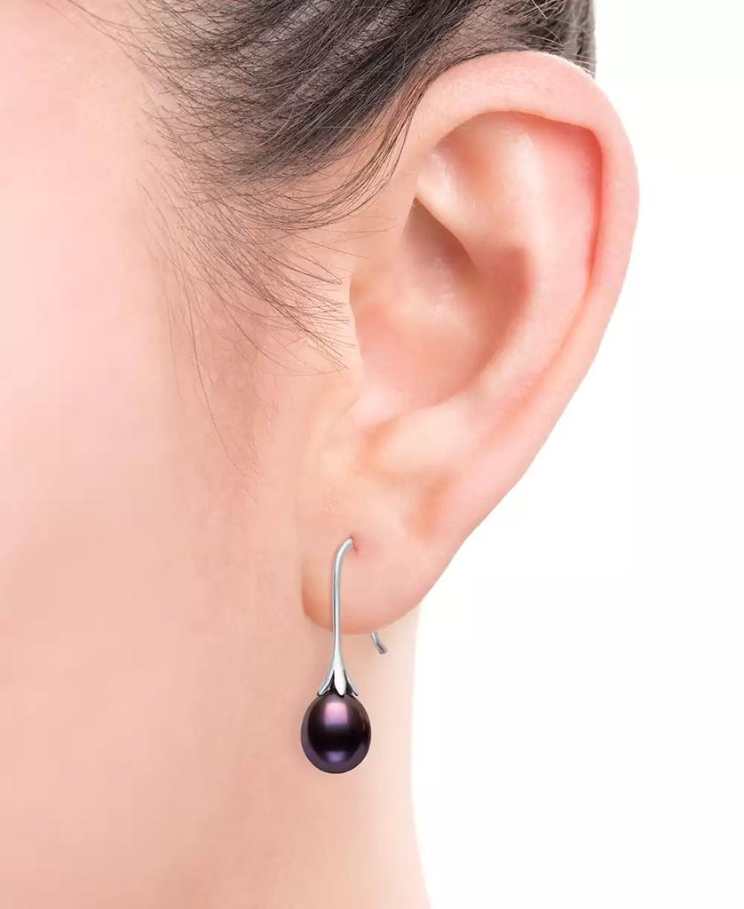 Belle de Mer Dyed Black Cultured Freshwater Pearl (7-8mm) Drop Earrings in Sterling Silver
