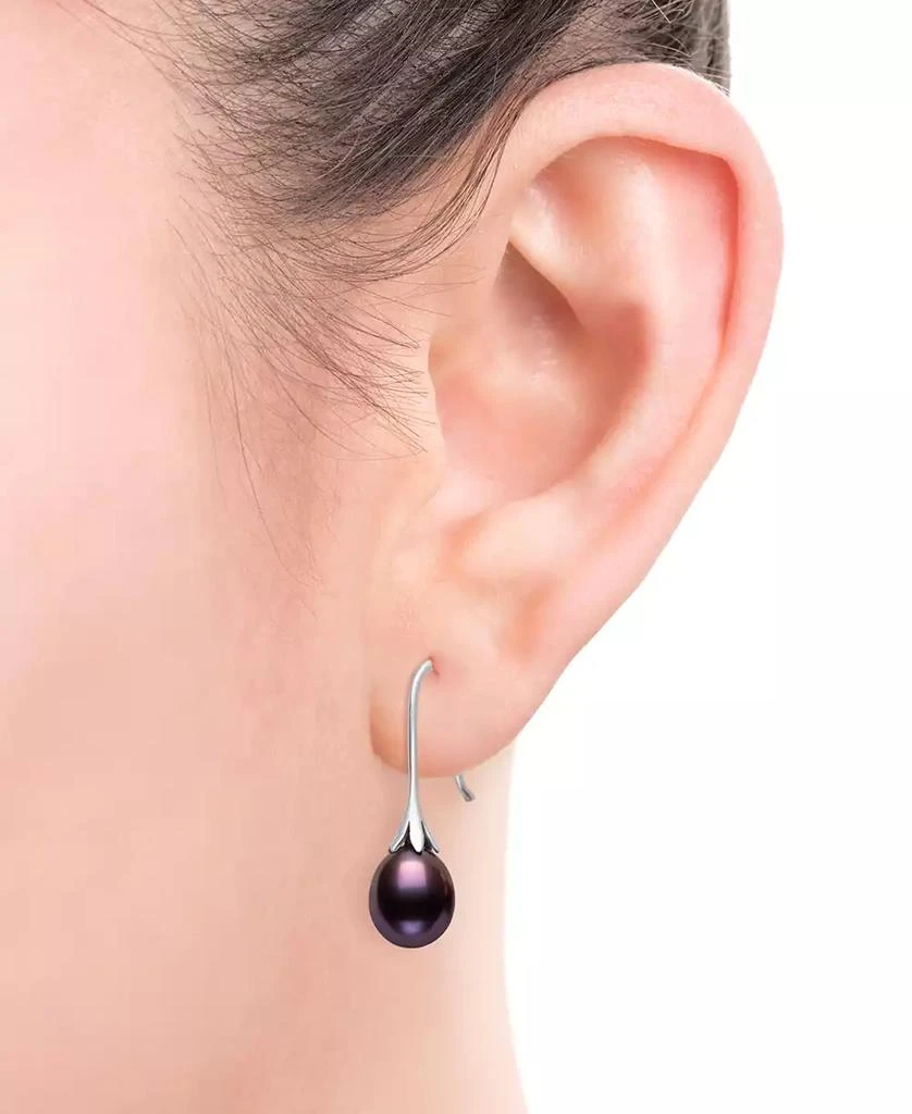 Belle de Mer Dyed Black Cultured Freshwater Pearl (7-8mm) Drop Earrings in Sterling Silver 2