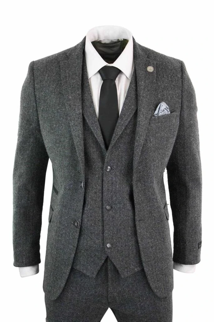 Oliver Tweed Men's 3 Piece Charcoal Grey Herringbone Tweed Suit 1