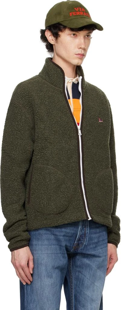 Drake's Green Boucle Wool Zip Fleece Jacket 2