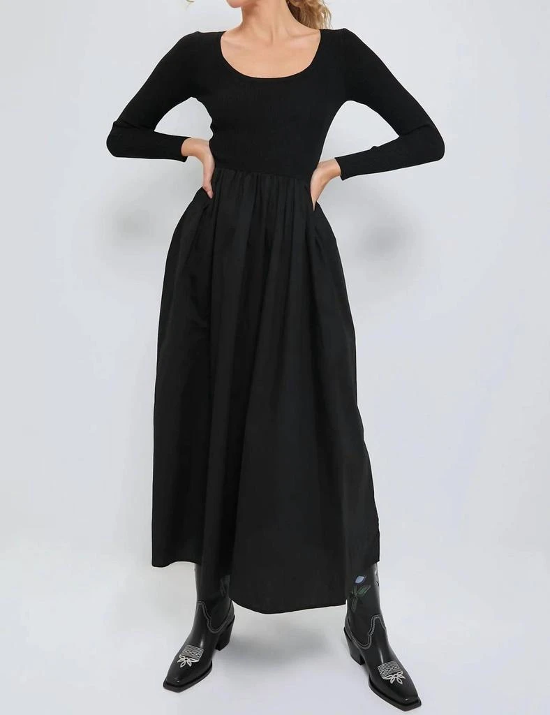 Moon River Contrast Long Sleeve Midi Dress In Black 1