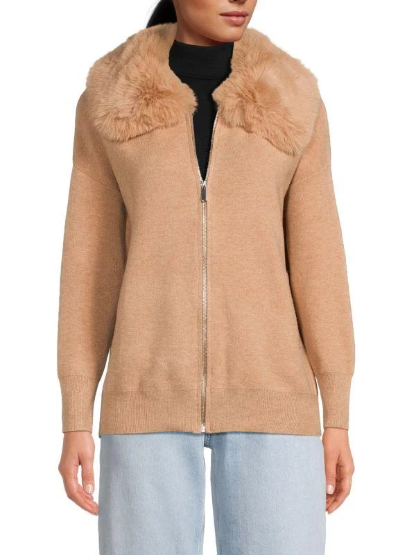 Saks Fifth Avenue Faux Fur Collar Cardigan 1