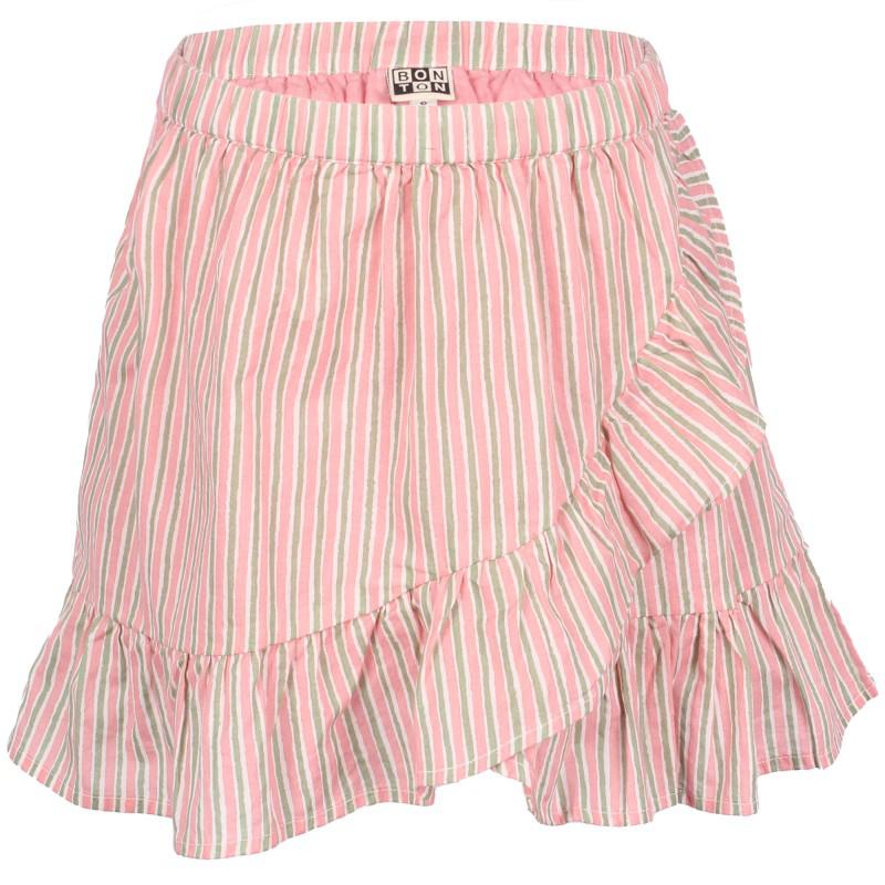 Bonton Ruffled skirt in pink cream and green stripes