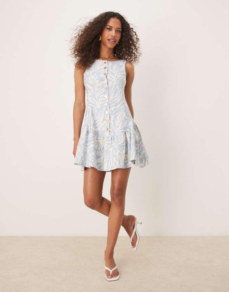 Ghospell Ghospell Sereba midi dress in blue zebra print