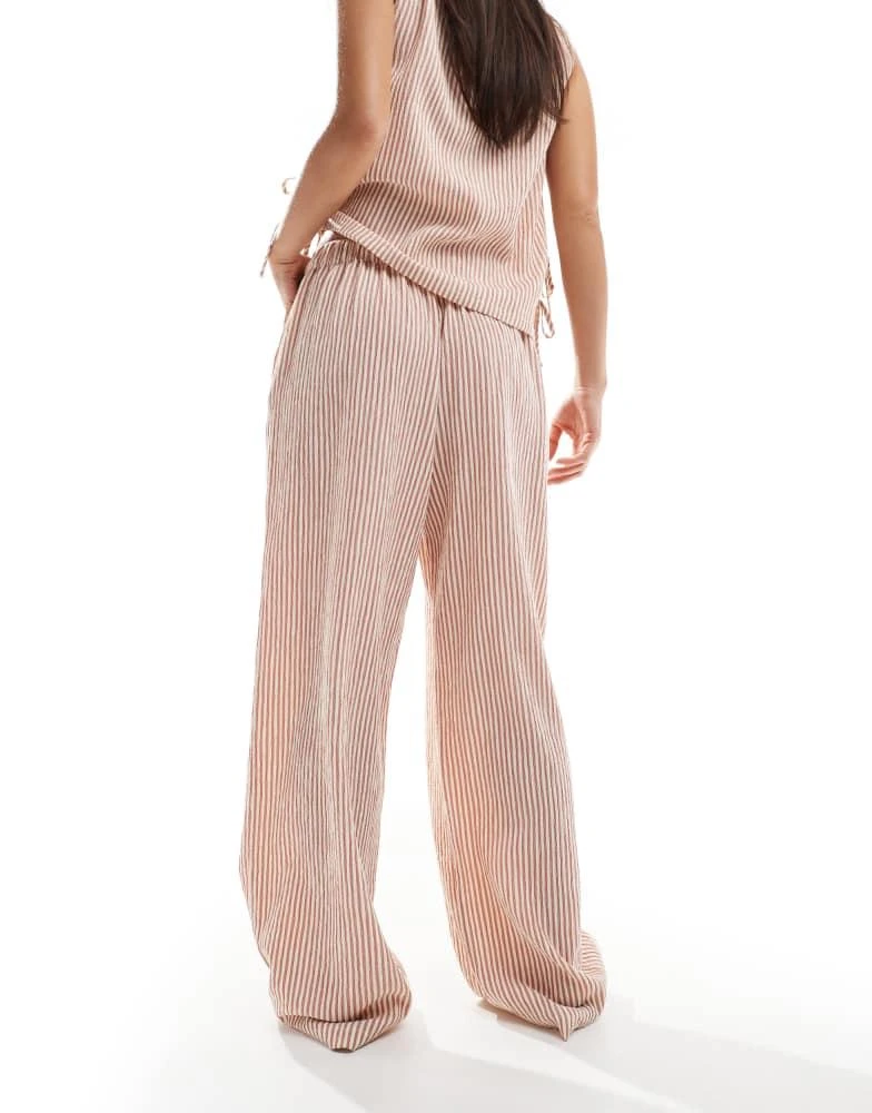 ASOS ASOS DESIGN textured pull on straight leg trousers co-ord in rose stripe 2