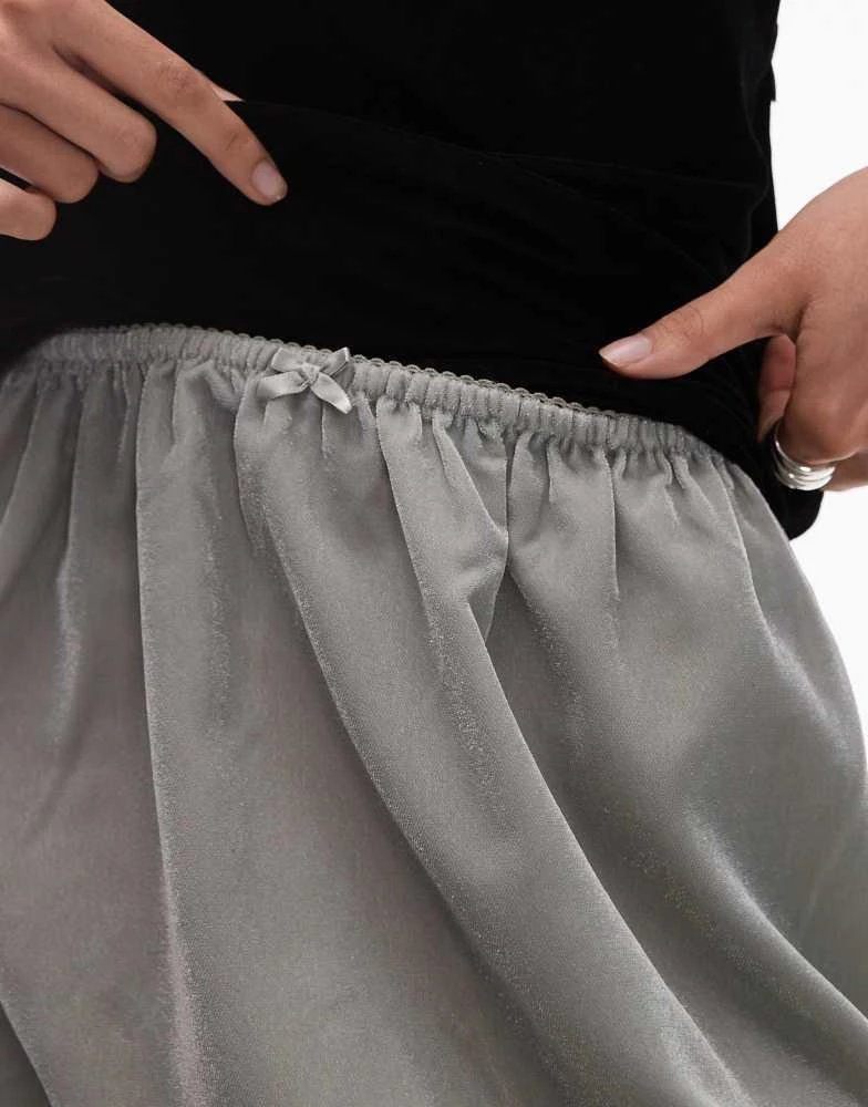 Topshop Topshop velvet mini skirt in silver sage with black lace trim 3