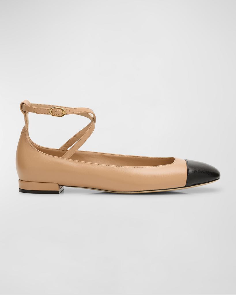 Stuart Weitzman Eden Bicolor Leather Ankle-Strap Flats