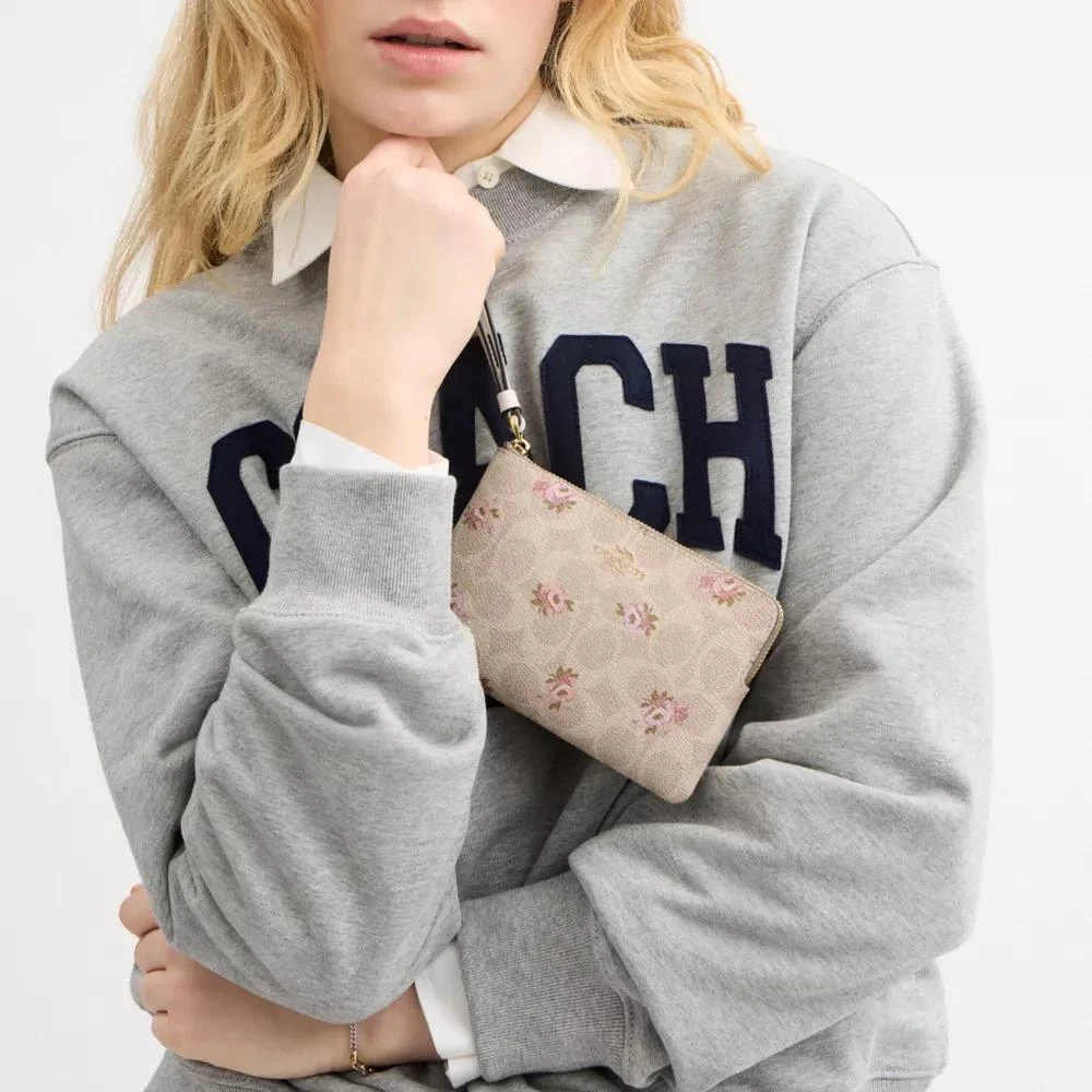 Coach Corner Zip Wristlet In Signature Canvas With Floral Print 5