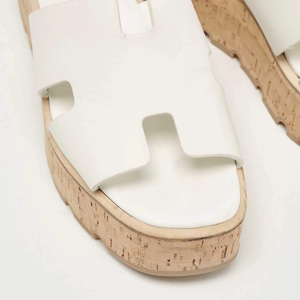 Hermes Hermes White Leather Eze Wedge Sandals Size 39 7