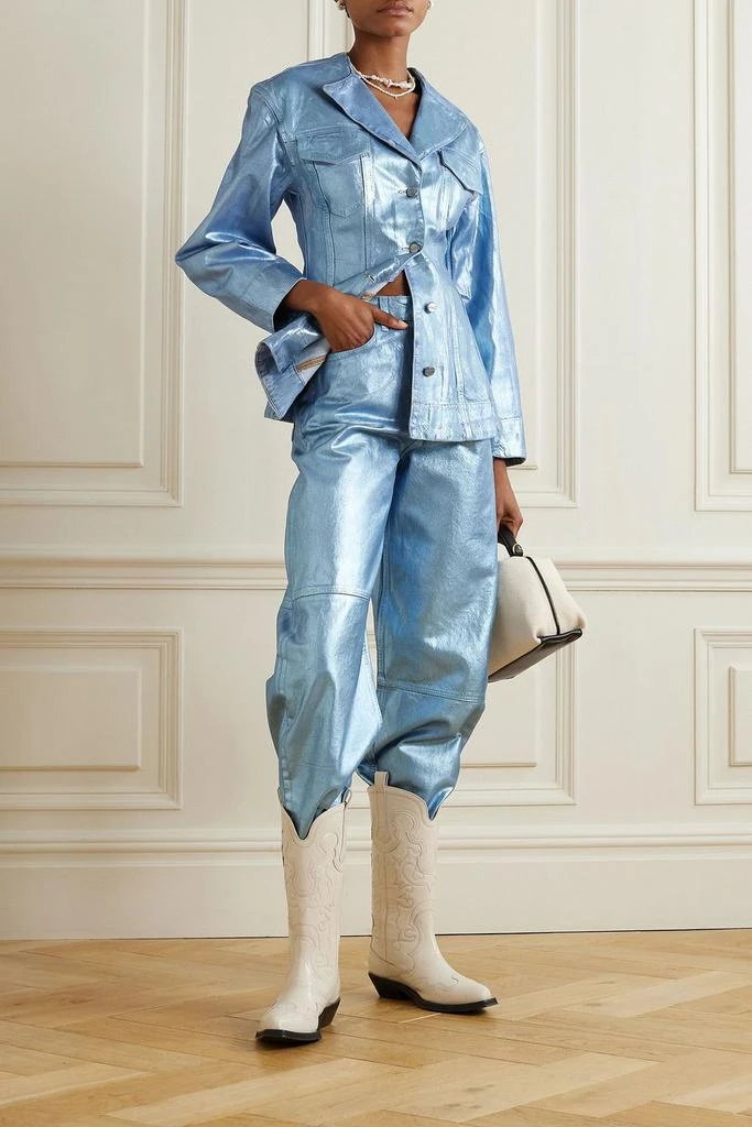Ganni Metallic coated denim blazer 2