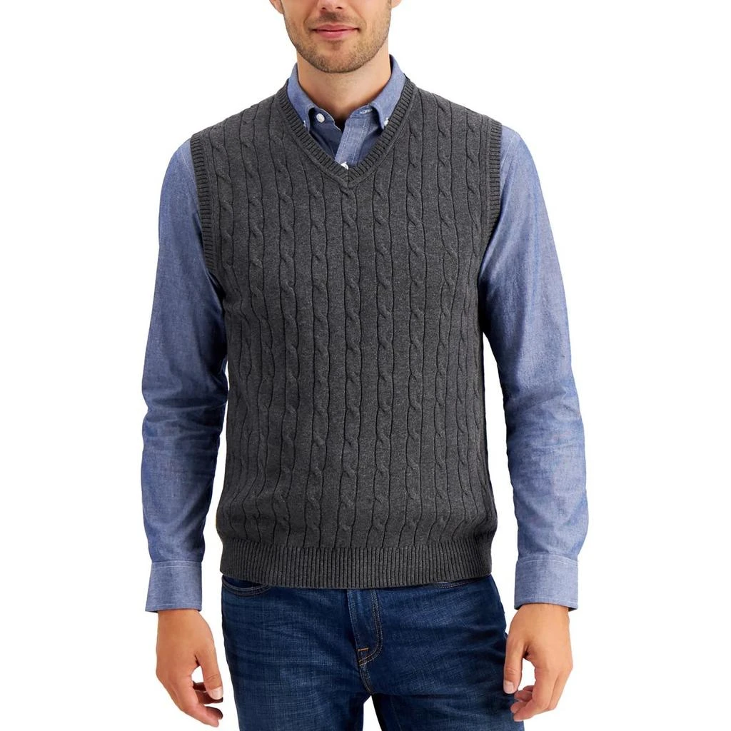 Tasso Elba Mens Cable Knit V-Neck Sweater Vest 3
