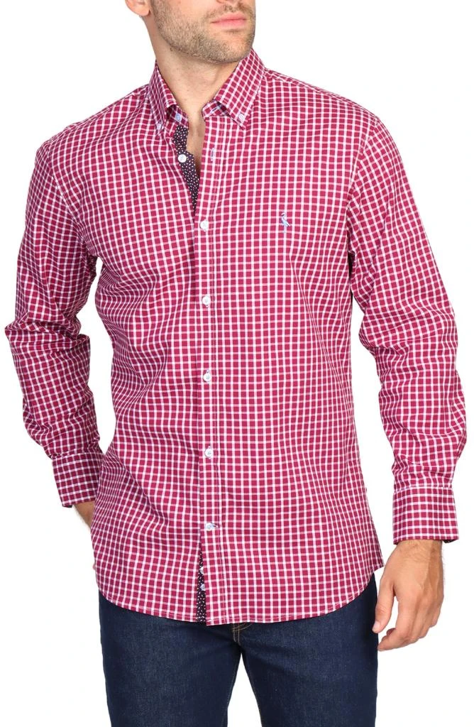 TailorByrd Regular Fit Windowpane Stretch Cotton Button-Down Shirt 1