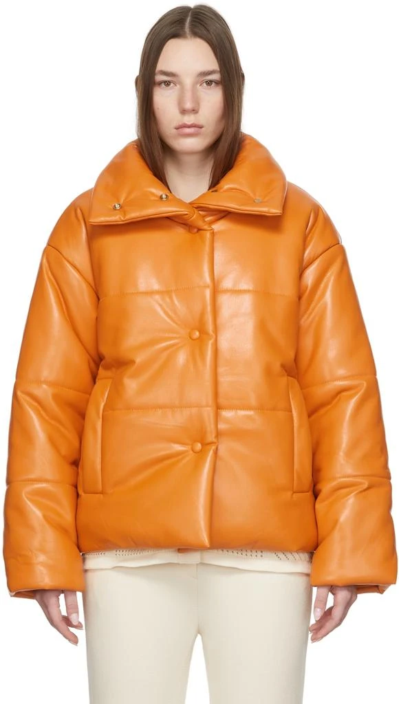 Nanushka Orange Hide Puffer Vegan Leather Jacket 1