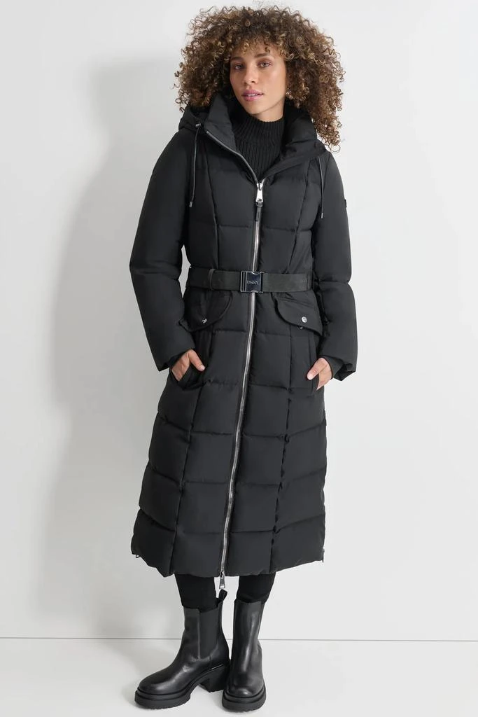 DKNY BOX QUILT LONG PUFFER WITH BELT 1