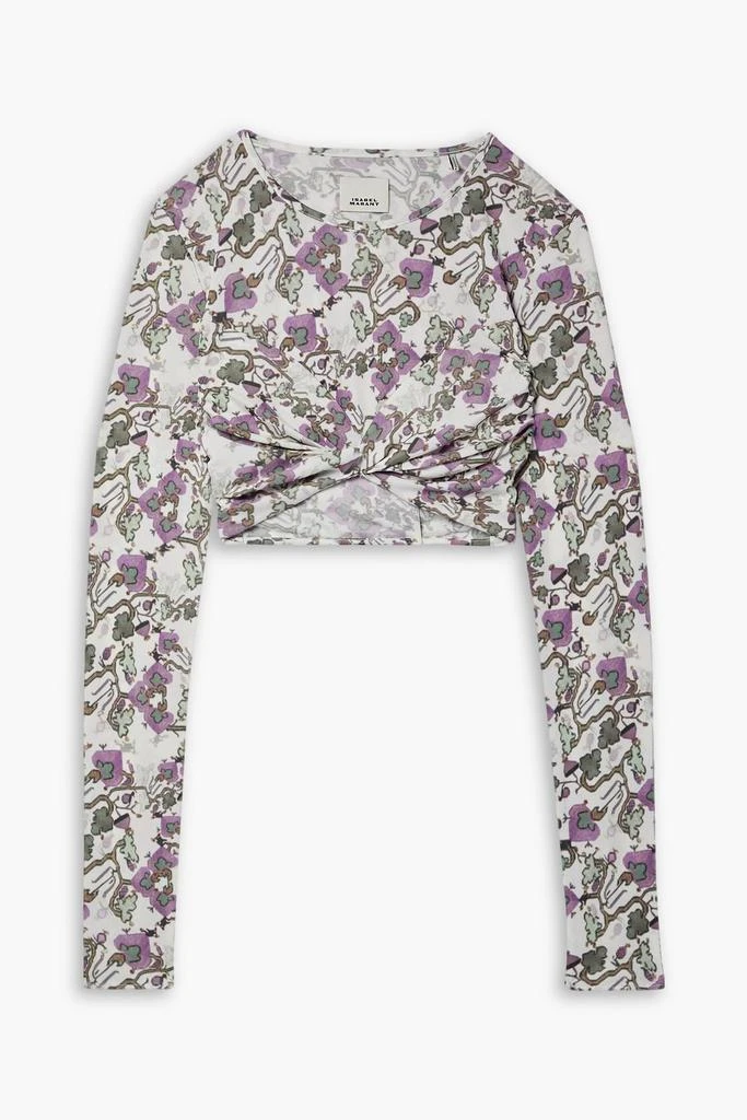 Isabel Marant Jinea cropped twisted printed jersey top 1