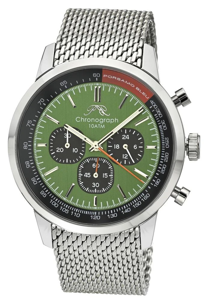 Porsamo Bleu Simon Stainless Steel Chronograph Silver Tone & Black and Green Men's Watch 1322CSIS 1