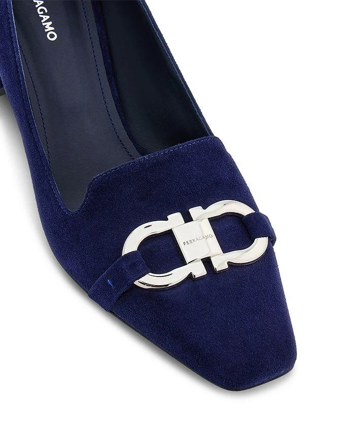 Salvatore Ferragamo Women's Mirelle Square Toe Logo Detail Block Heel Pumps 6