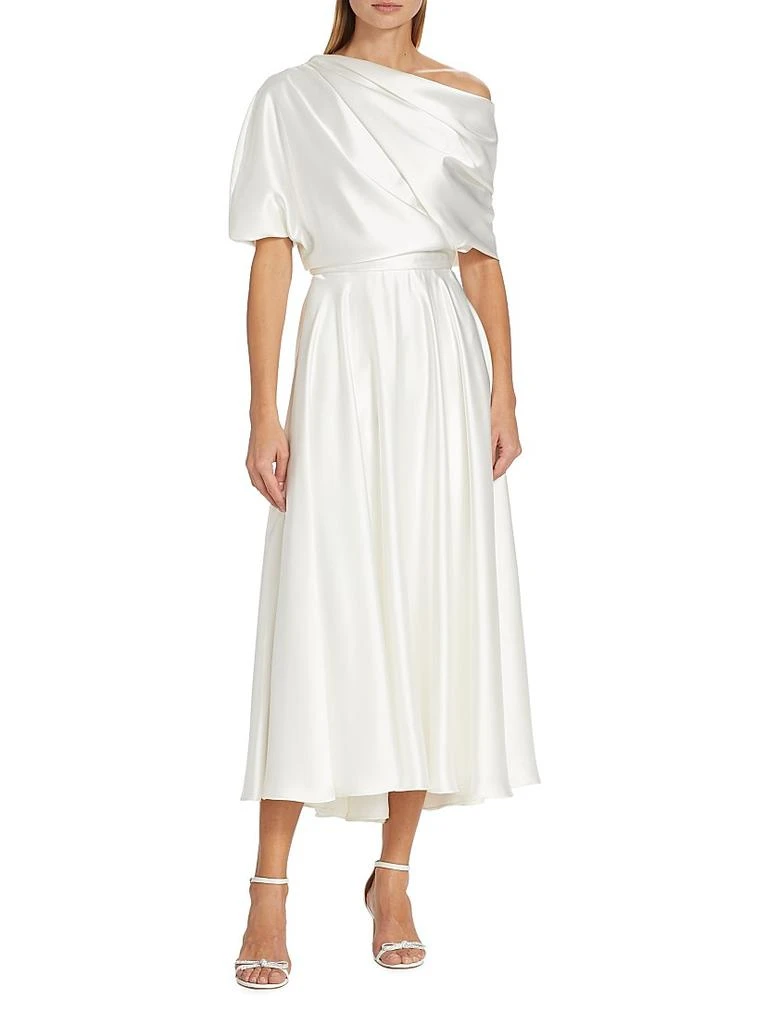 Amsale Draped Off-The-Shoulder Satin Midi-Dress 3