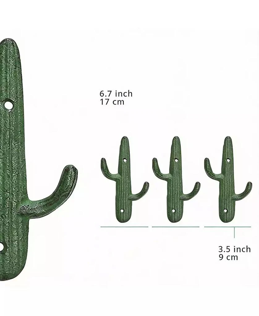 YIGII Set of 3 Rustic Cactus Cast Iron Wall Hooks for Coats, Bags, Towels - Easy Install 3
