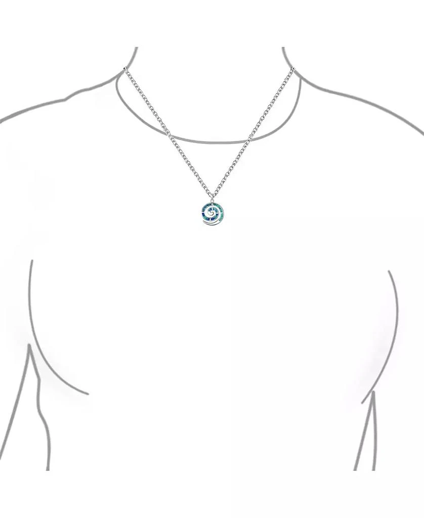 Bling Jewelry Round Blue Created Opal Inlay Spiral Maze Wind Pendant Necklace .925 Sterling Silver 3