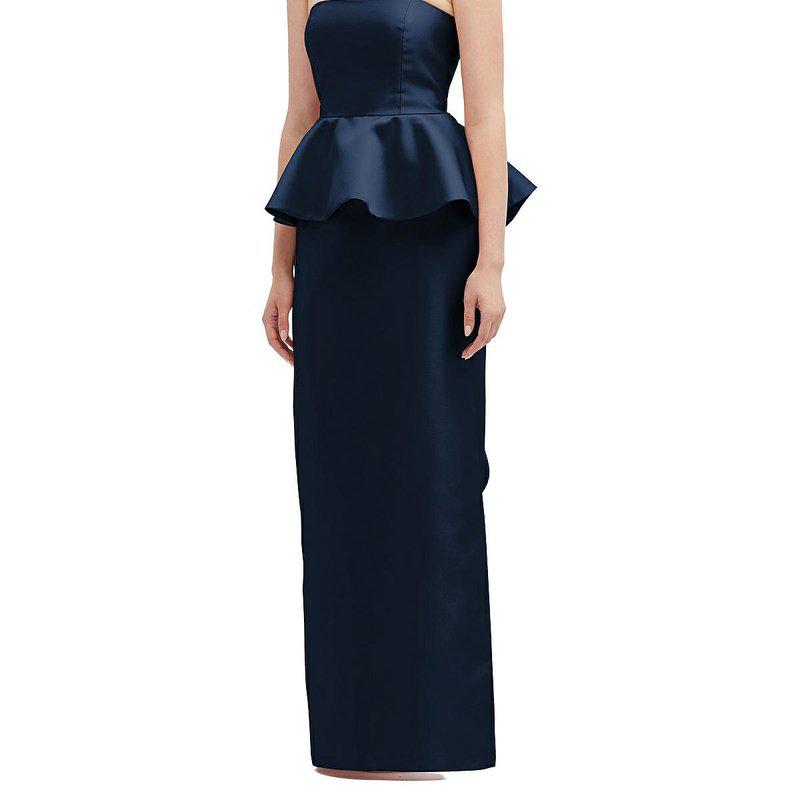 Alfred Sung Strapless Satin Maxi Dress With Cascade Ruffle Peplum Detail D858