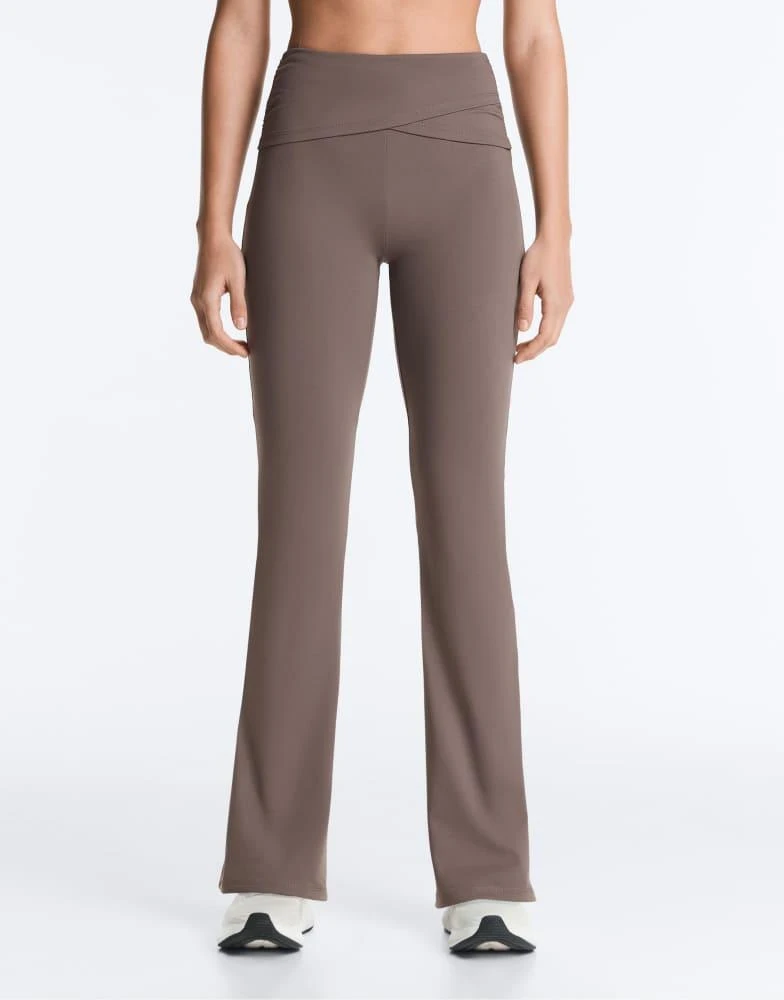 OYSHO OYSHO Draped waist comfortlux high rise flare trousers in taupe-grey 4
