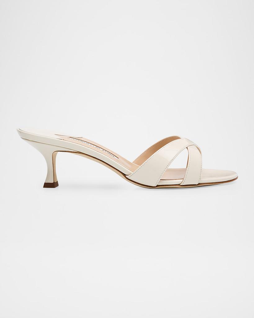 Manolo Blahnik Patent Leather Crisscross Slide Sandals