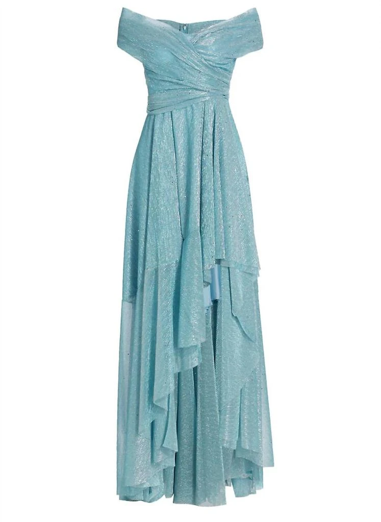 Talbot Runhof Talbot Runhof - Holunder Sprinkled Metallic Off Shoulder High-Low Dress Gown 5