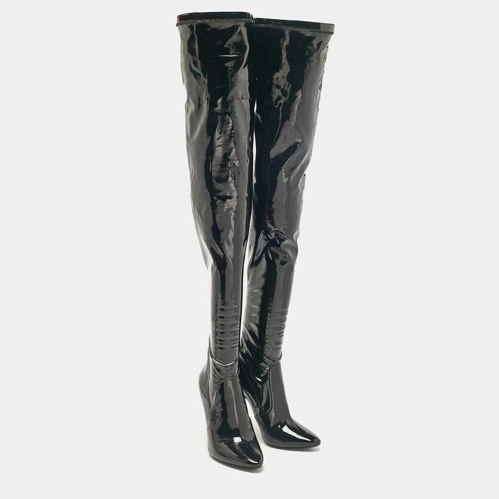 Yves Saint Laurent Saint Laurent Black Patent Leather Thigh High Boots Size 38 4