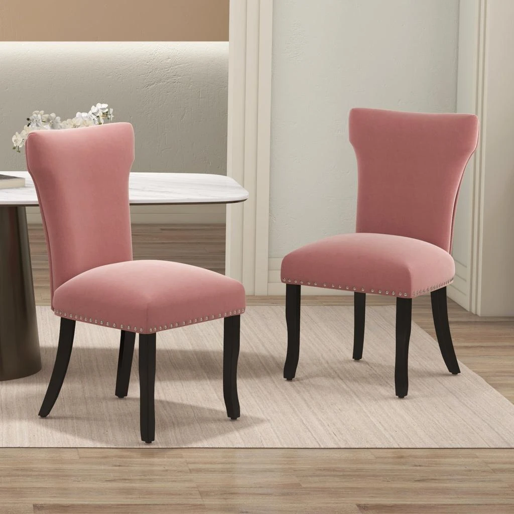 Streamdale Furniture Streamdale Velvet dining chair, T-strap thick cushion, solid wood legs, set of 2