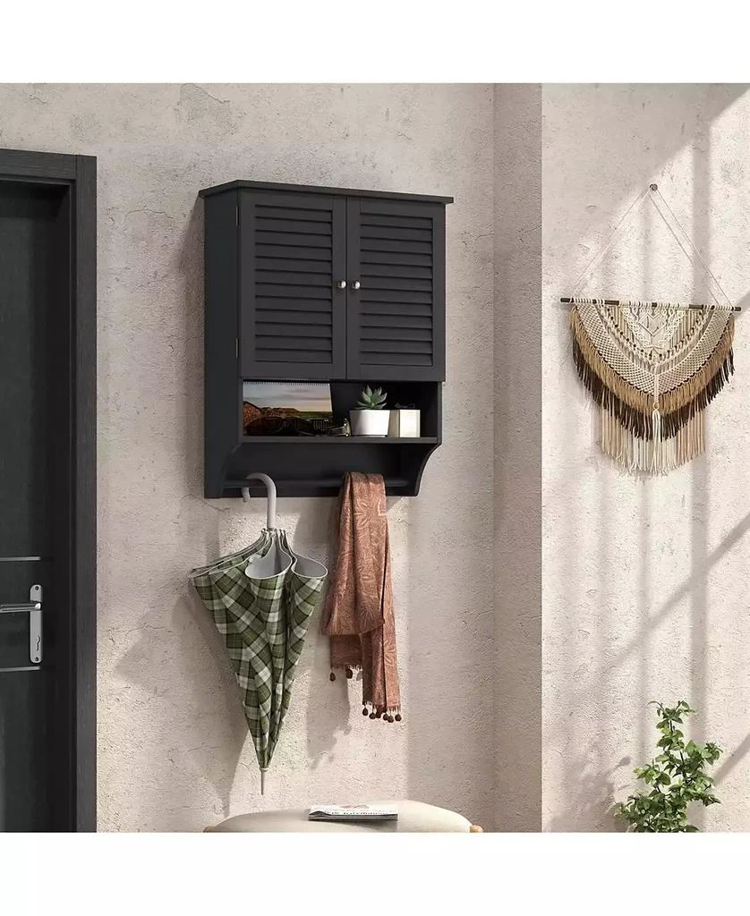 Slickblue Louvered Door Bathroom Medicine Cabinet with Towel Bar and Wall-Mounted Design 5