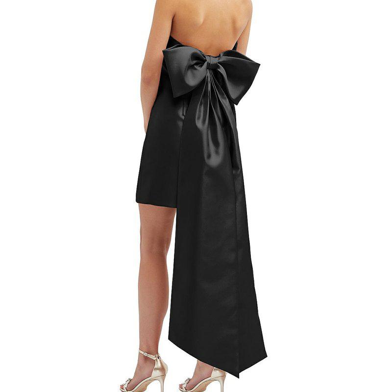Alfred Sung Strapless Satin Column Mini Dress With Oversized Bow D857