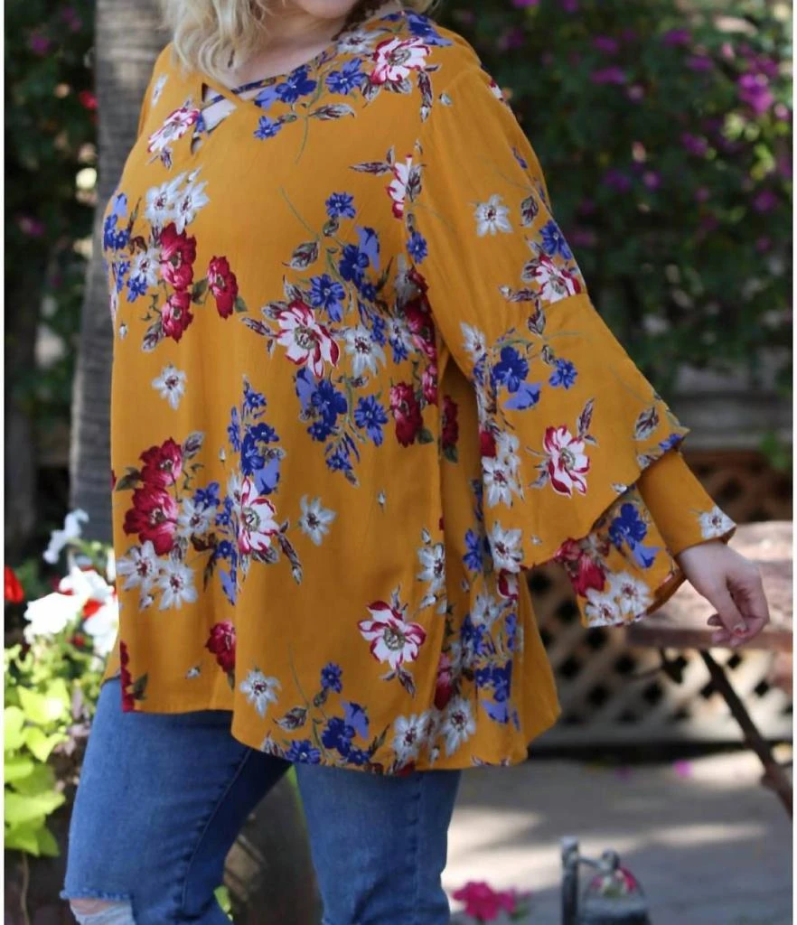 Angie Angie - Floral Layered Bell Sleeve Tunic - PLUS 3