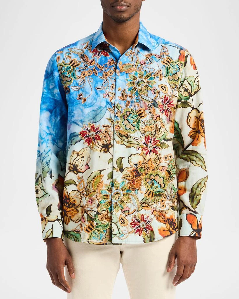 Chemise Robert Graham édition Limitée - Motif Floral Pastel, Boutons Cristal, Taille L, Occasion Bon état