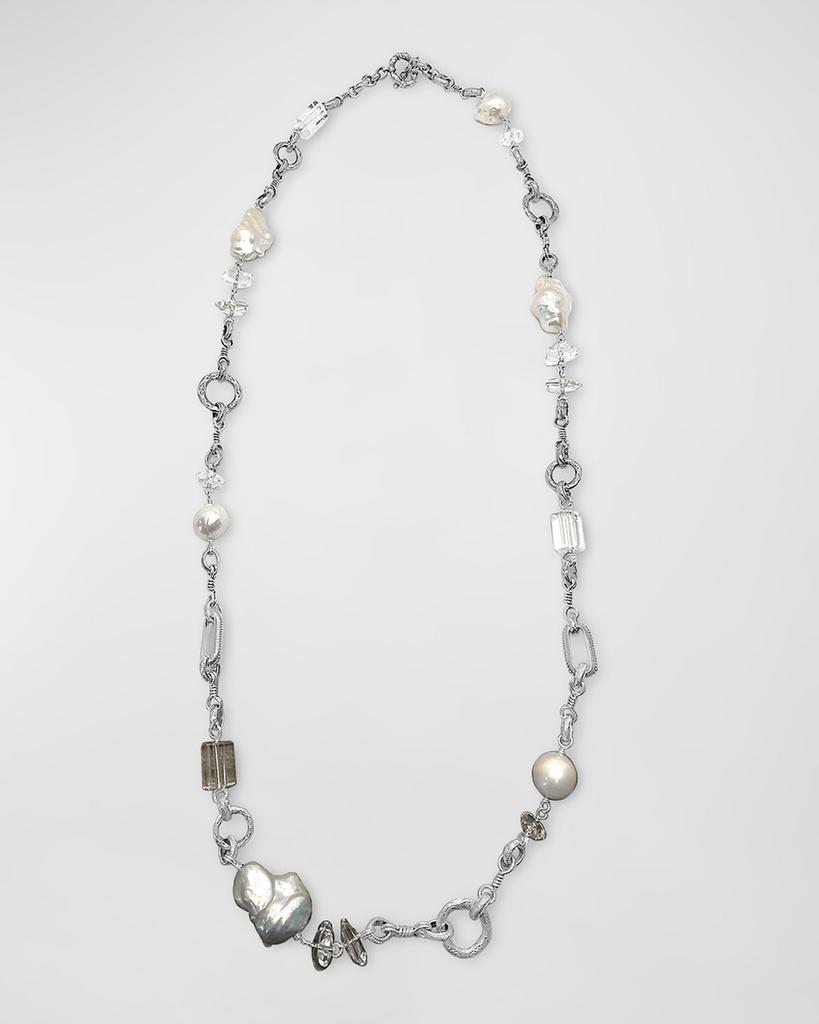 Stephen Dweck Natural Quartz and Baroque Pearl Necklace in Sterling Silver