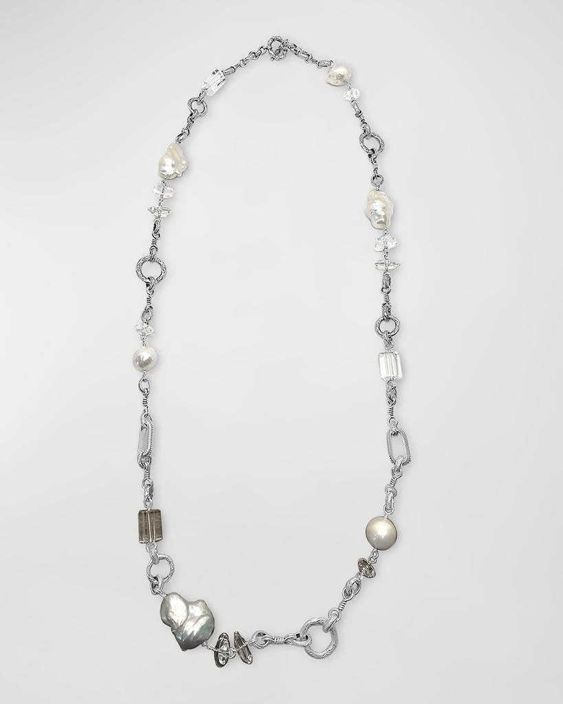 Stephen Dweck Natural Quartz and Baroque Pearl Necklace in Sterling Silver 1