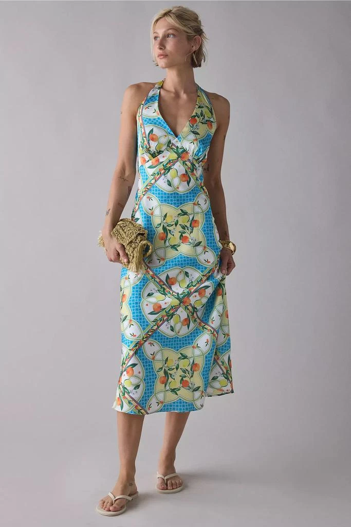 Glamorous Glamorous Tropical Scarf Print Satin Halter Slip Midi Dress 1