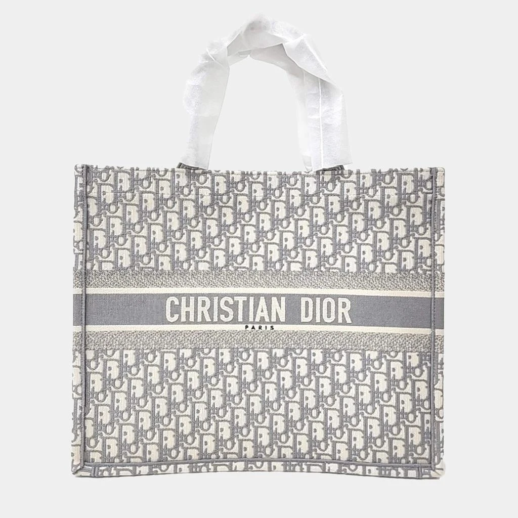 Dior Dior Grey White Fabric Oblique Book Tote Bag 1