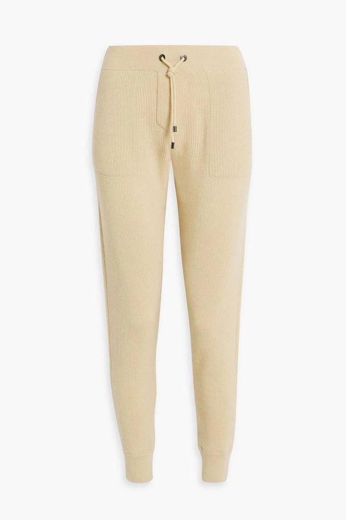 Brunello Cucinelli Bead-embellished ribbed cashmere track pants 1
