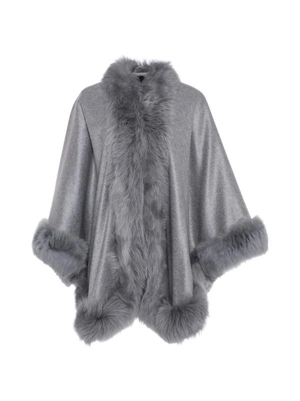 WOLFIE FURS Made For Generations™ Sherling Trim Cashmere 
Wool Blend Cape 1
