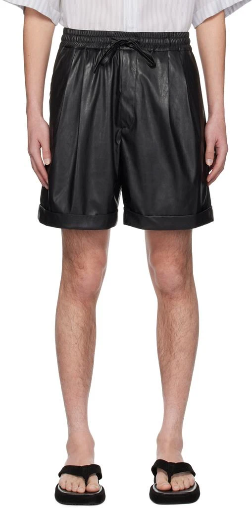 Youth Black Pleated Faux-Leather Shorts 1