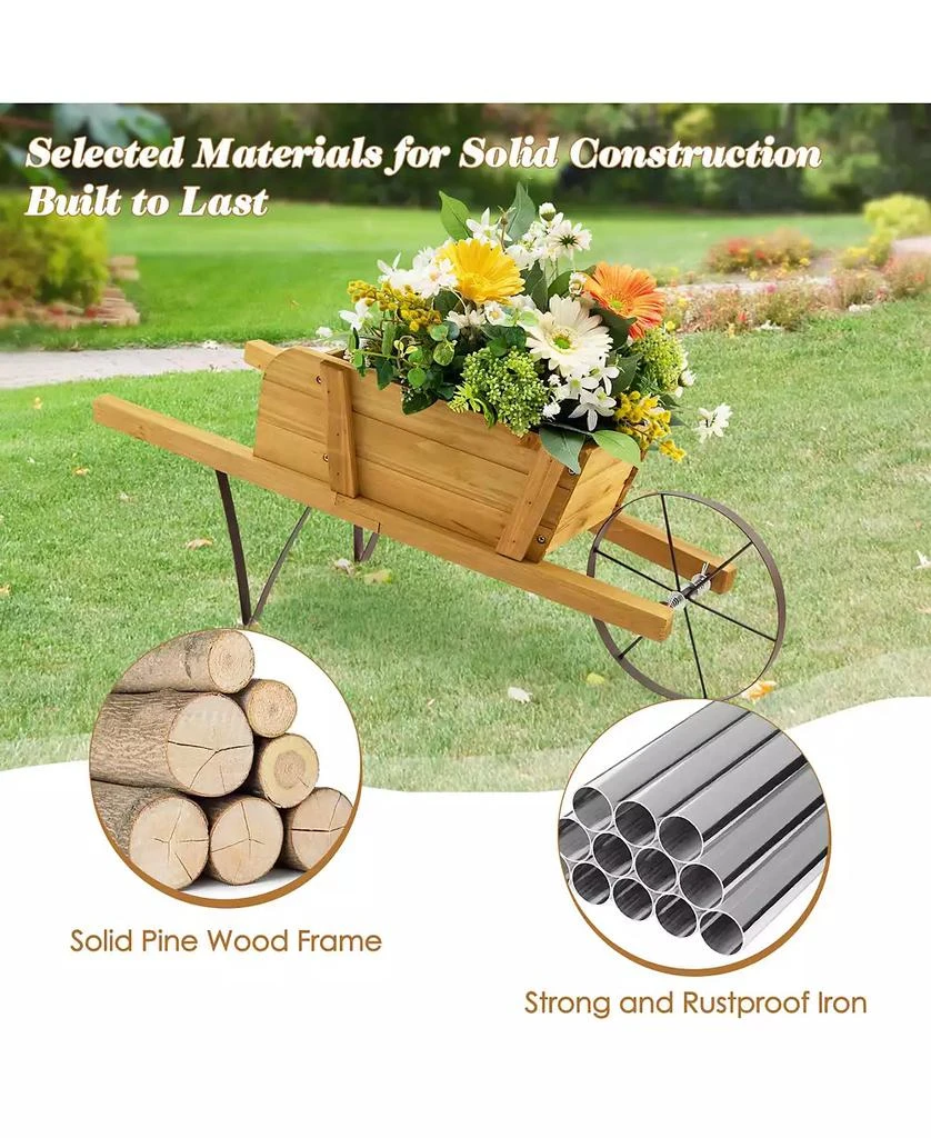 Costway Wooden Wagon Planter Decorative Indoor/Outdoor Rustic Flower Cart with Wheel 4