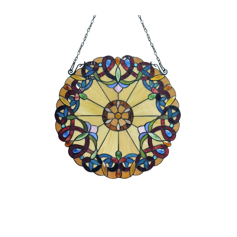 ChloeLighting ADALEE Tiffany-style Victorian Stained Glass Window Panel 20" Height 2