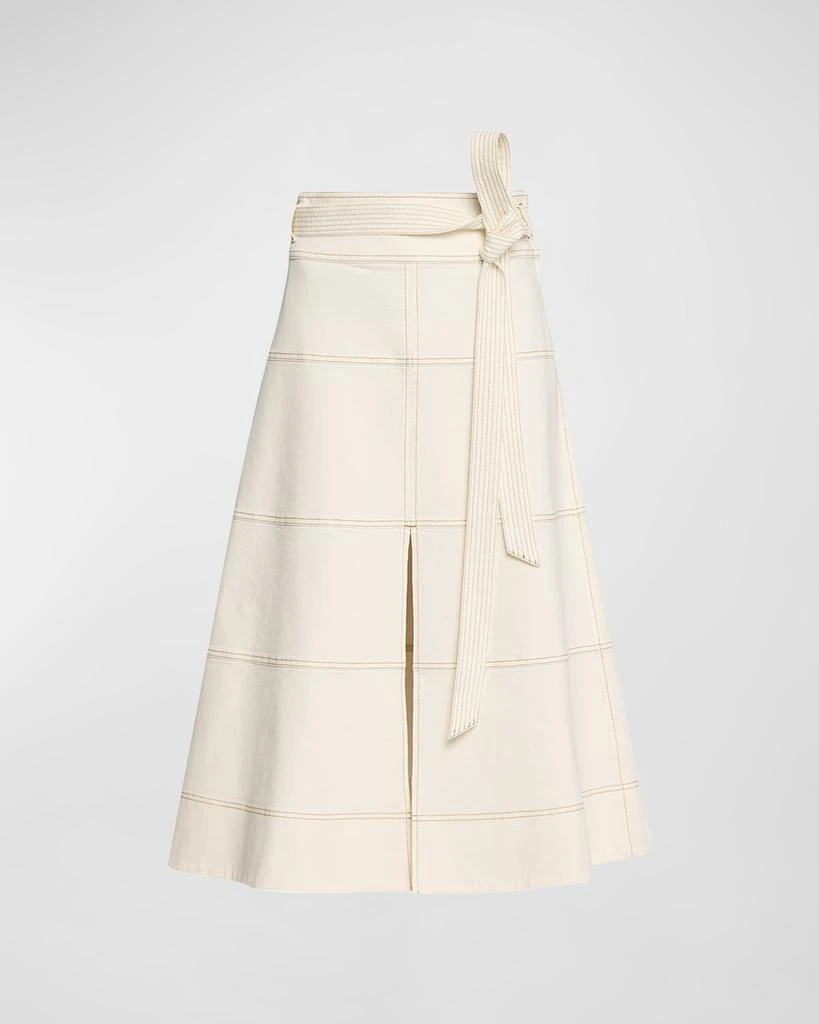 Shop Hudson High-Waist Belted Denim Midi Skirt on Sale at