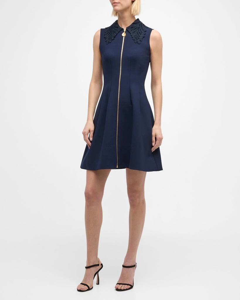 Oscar de la Renta Embroidered Fern-Collar Sleeveless Zip-Front Mini Dress 2