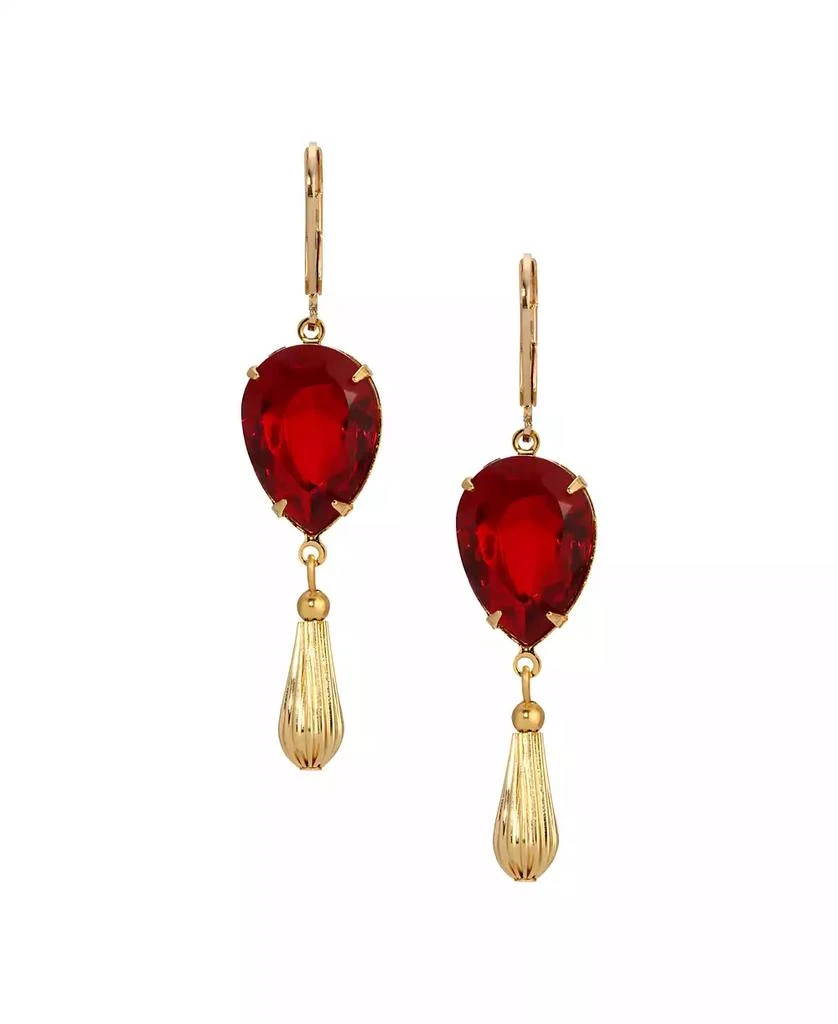 2028 Gold Tone Red Teardrop Crystal Earrings 2