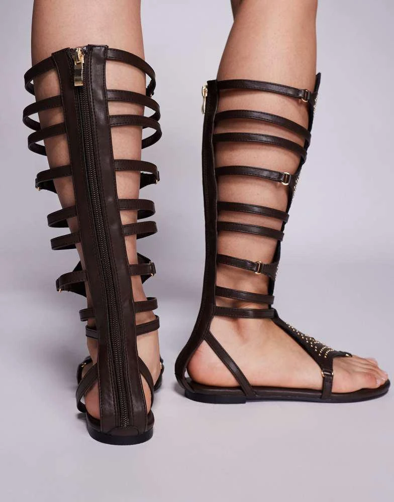 Public Desire Public Desire Rome gladiator sandals in chocolate brown 2