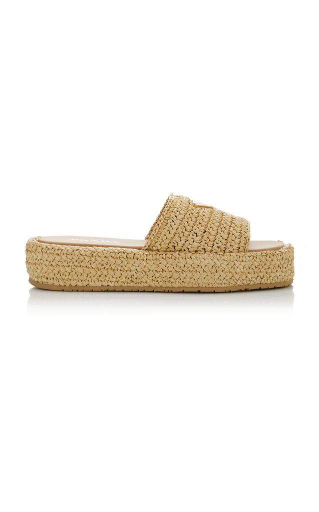Prada Prada - Logo-Detailed Raffia Slide Sandal                    - Neutral - IT 41 - Moda Operandi