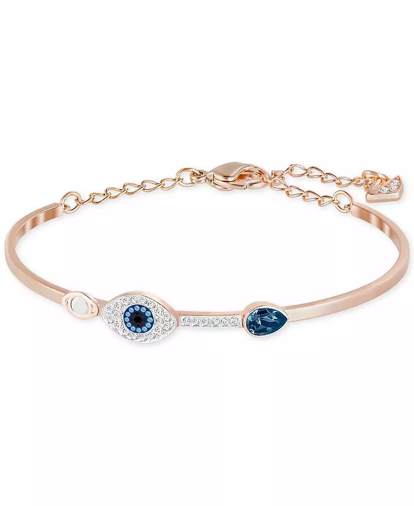 Swarovski Rose Gold-Tone Clear and Blue Crystal Evil Eye Adjustable Bangle Bracelet