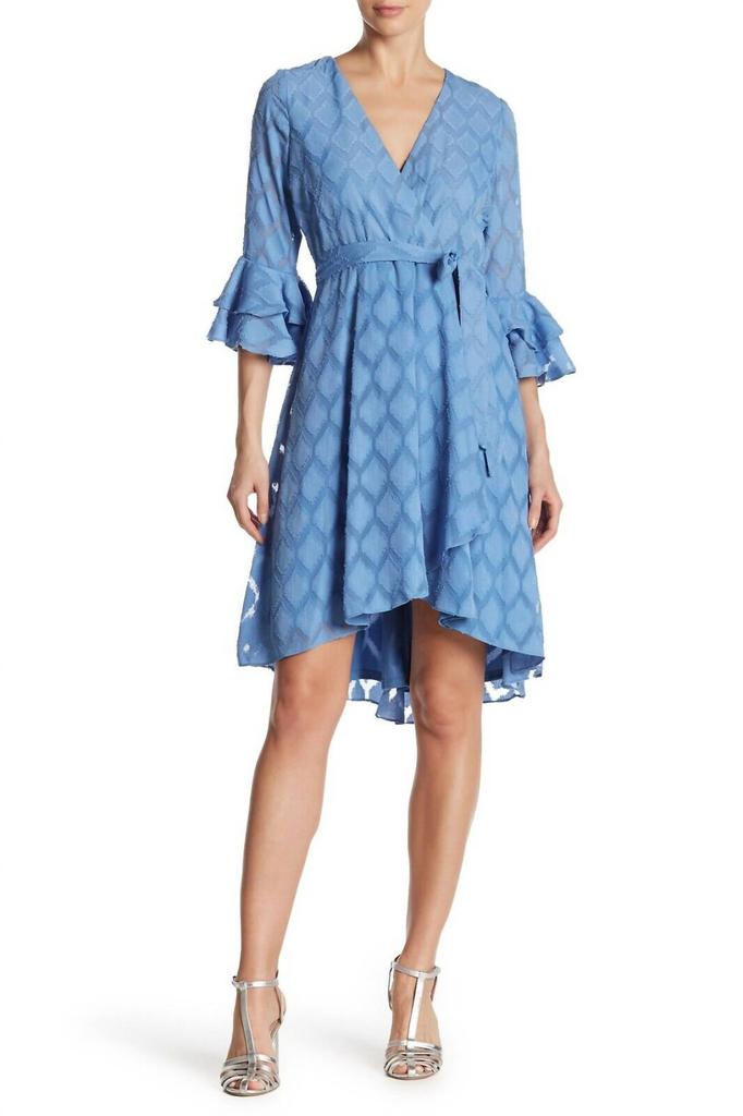 Gabby Skye Gabby Skye - Bell Above Knee Sleeve Tie Waist Wrap Dress
